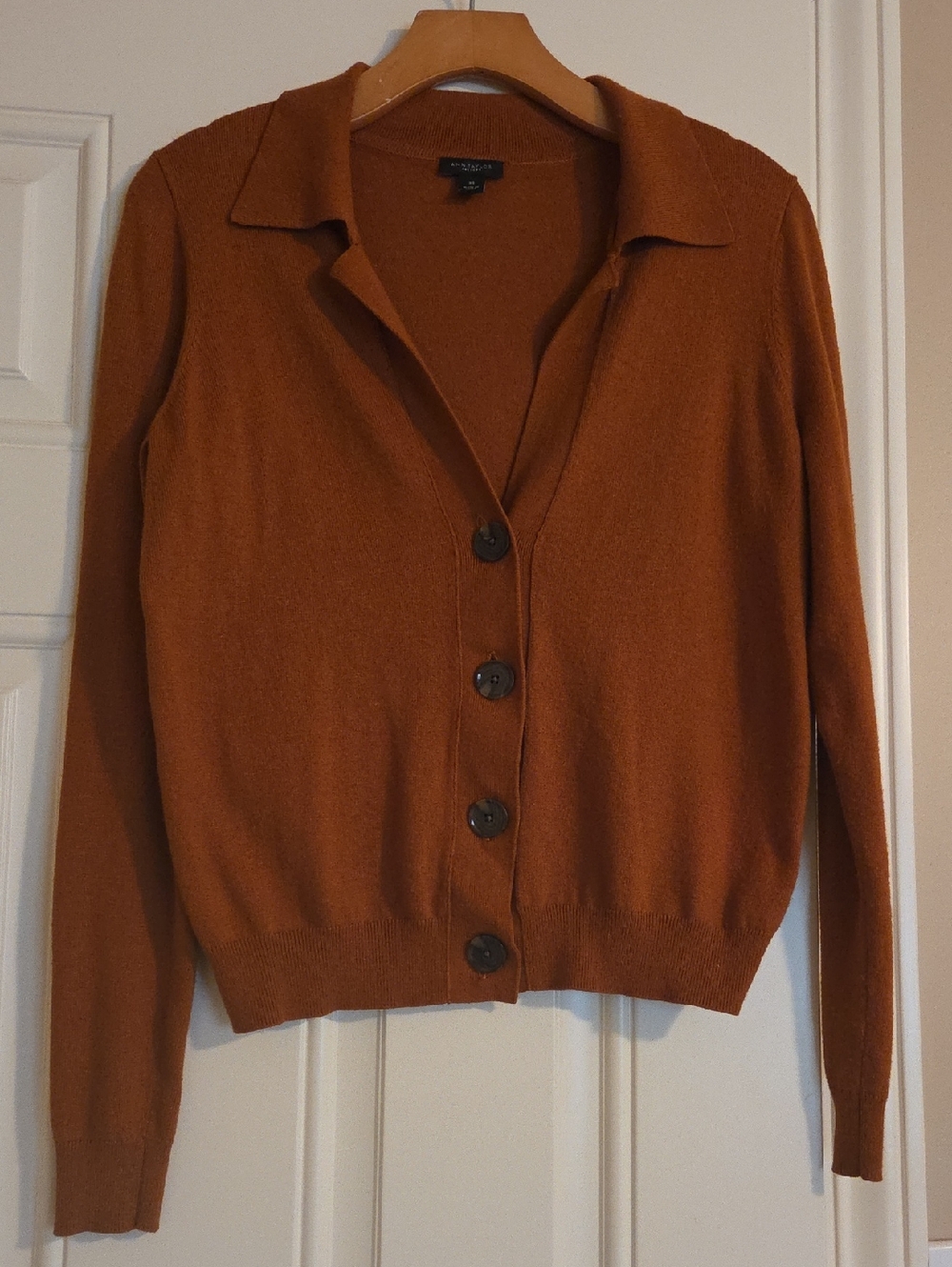 Ann Taylor Factory Rust Button-Front Collared Cardigan